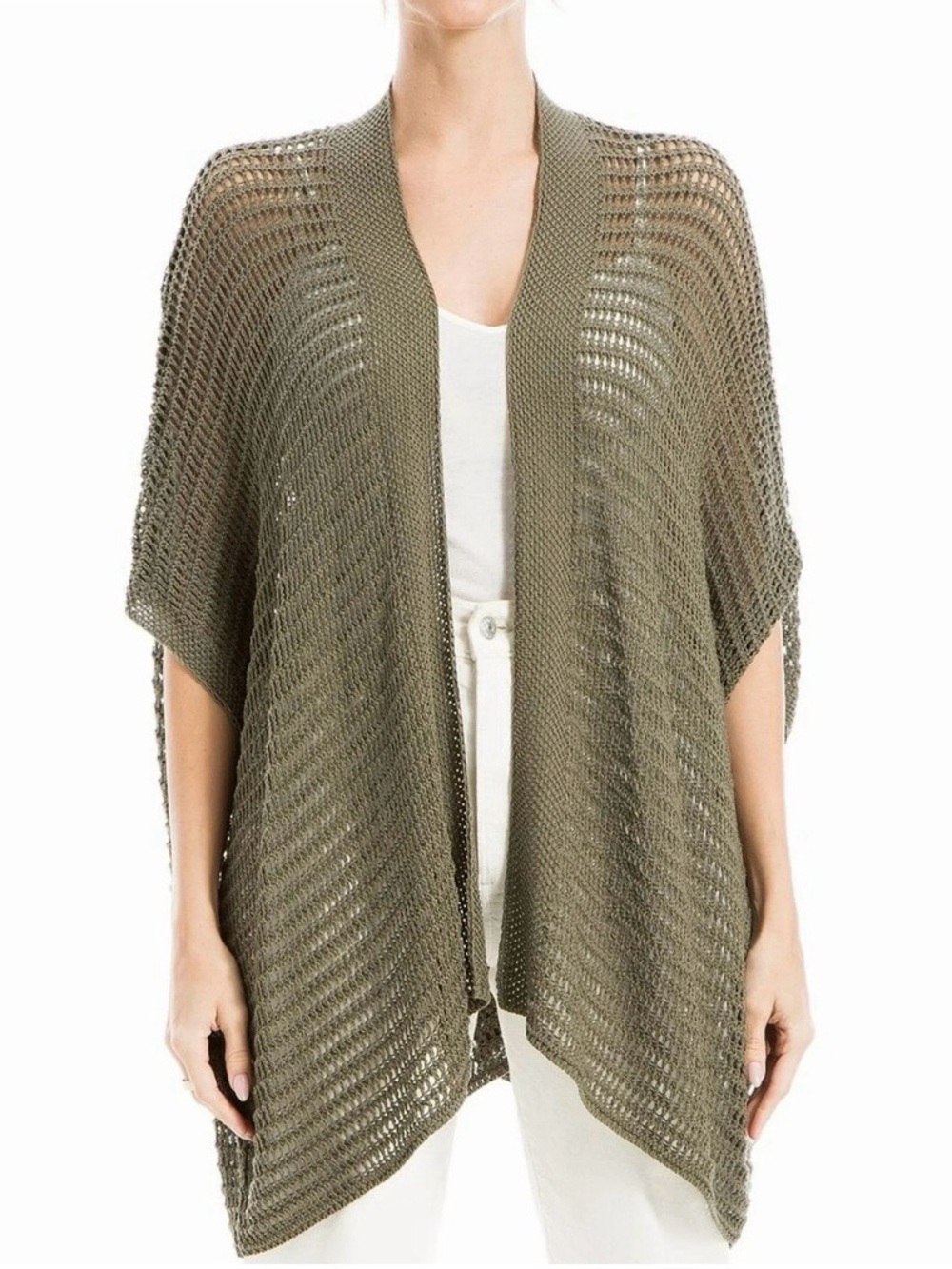 Max Studio London Olive Open Knit Kimono Cardigan 2X Boho Lightweight